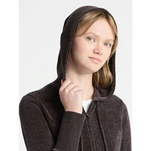 Y2K Vibe Cropped Chenille Zip Hoodie Sweater Sz L Breen Chocolate Coffee Brn NWT